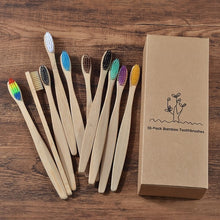 Load image into Gallery viewer, Neue design mischfarbe bambus zahnbürste Eco Friendly hölzernen Zahn Pinsel Weichen borsten Spitze Holzkohle erwachsene mundpflege zahnbürste
