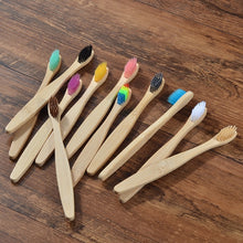 Load image into Gallery viewer, Neue design mischfarbe bambus zahnbürste Eco Friendly hölzernen Zahn Pinsel Weichen borsten Spitze Holzkohle erwachsene mundpflege zahnbürste

